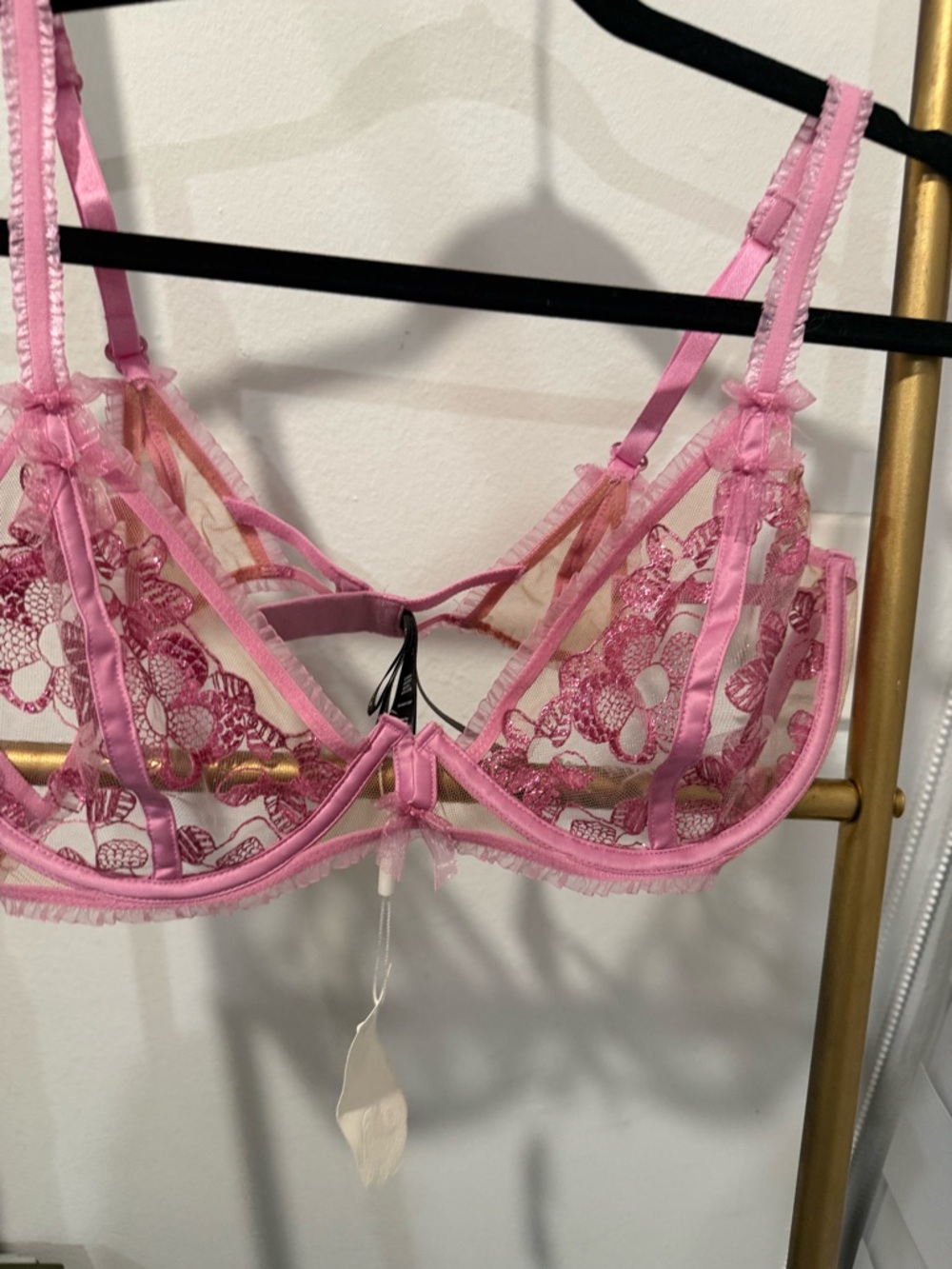 For Love And Lemons Pink Floral Sheer Lace Underwire Bra
